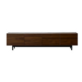 Dark Walnut Wood Cabinet Door Long Rectangle TV Stand Image - 16