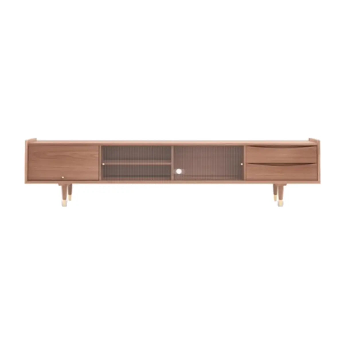 Dark Walnut Wood Drawers Shelves Cabinets TV Stand Image - 3