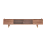 Dark Walnut Wood Drawers Shelves Cabinets TV Stand Image - 3