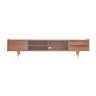 Dark Walnut Wood Drawers Shelves Cabinets TV Stand Image - 3