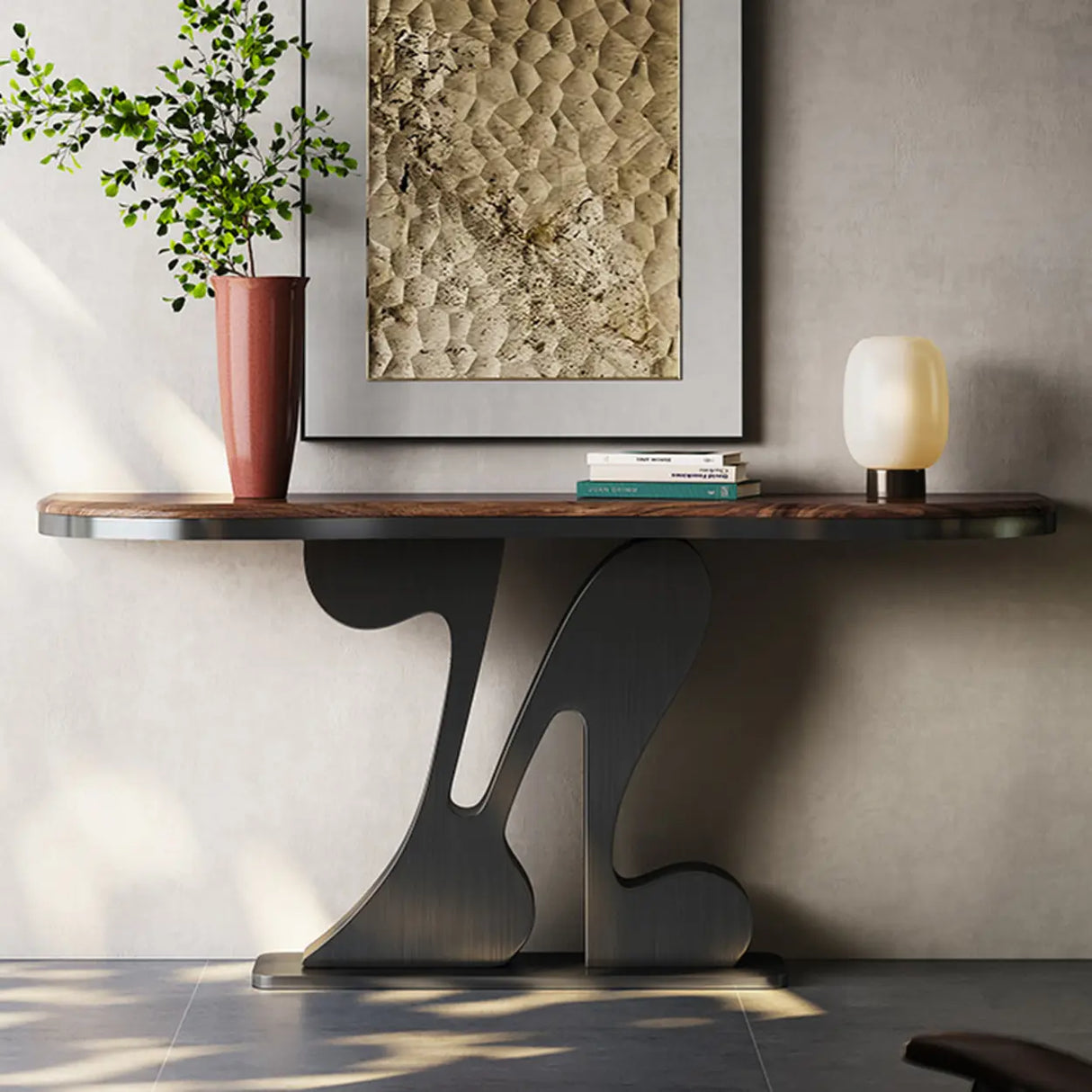 Decorative Black Irregular Abstract Walnut Console Table Image - 4