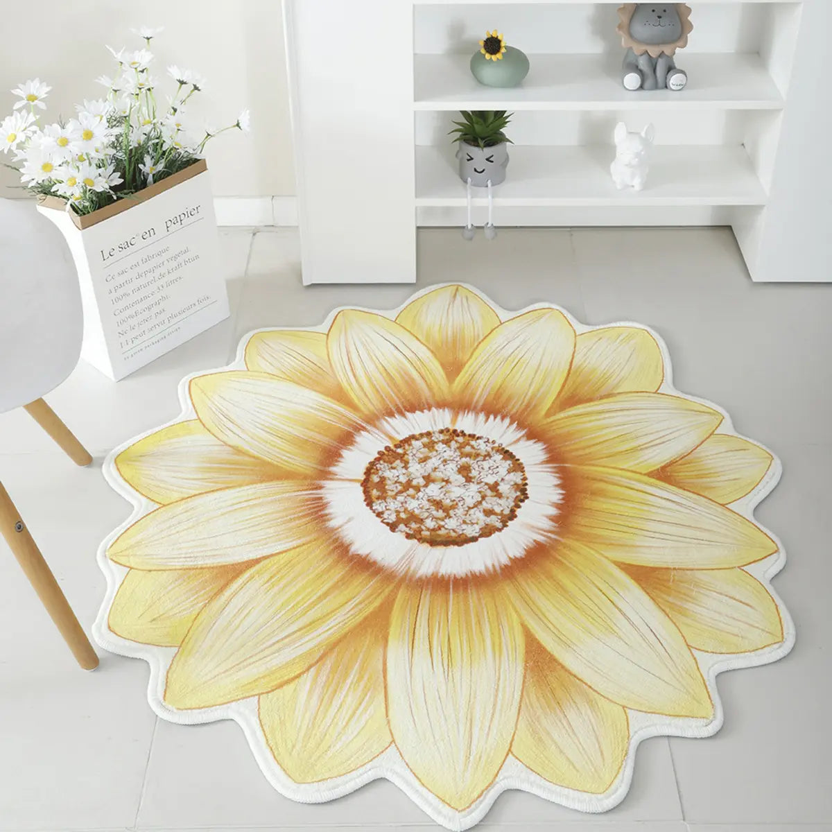 Decorative Blue Floral-Shaped Anti-Slip Area Rug Image - 5