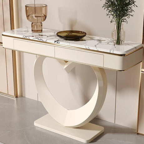 Decorative Curved Marble-Top Cream Storage Console Table Image - 1