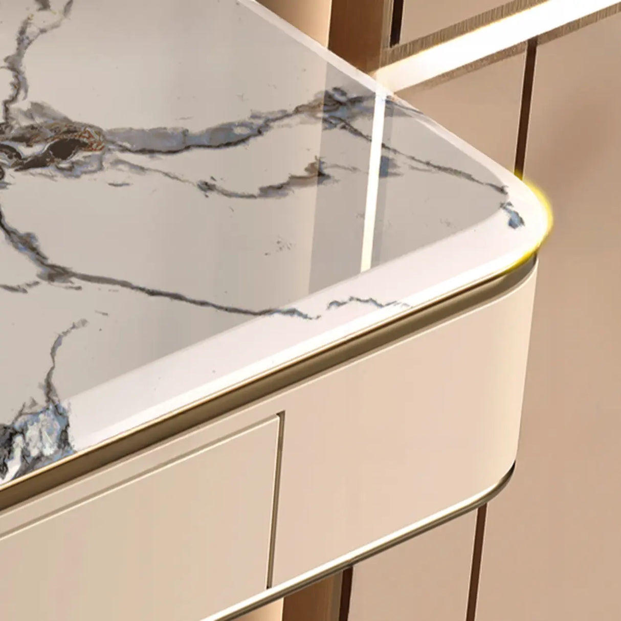 Decorative Curved Marble-Top Cream Storage Console Table Image - 12