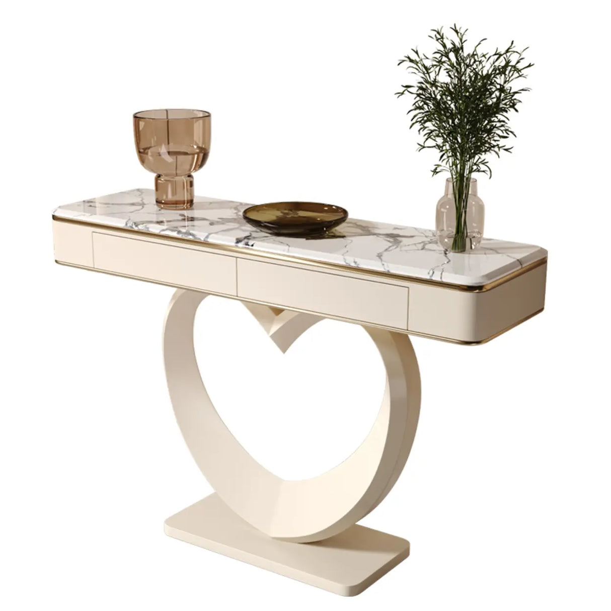 Decorative Curved Marble-Top Cream Storage Console Table Image - 6