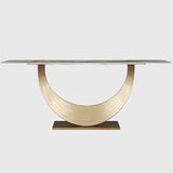 Decorative Curved Marble-Top Gold Accents Console Table Image - 3