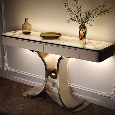 Decorative Curved Marble Top Gold Storage Console Table Image - 1