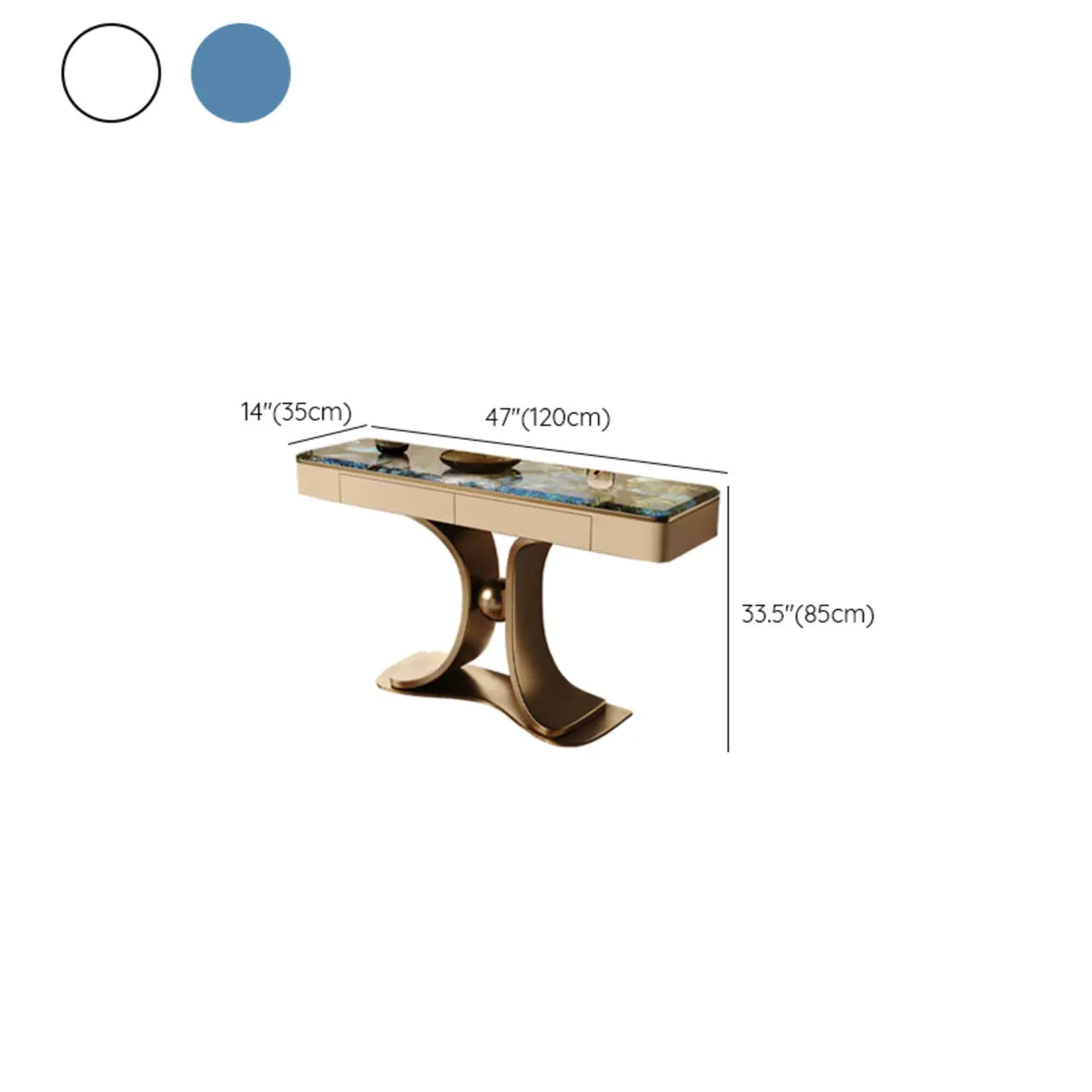 Decorative Curved Marble Top Gold Storage Console Table 