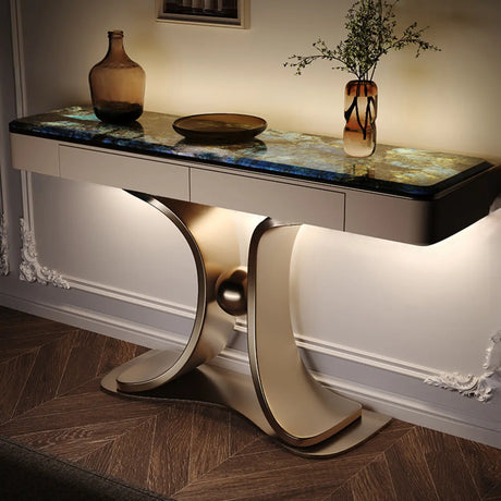 Decorative Curved Marble Top Gold Storage Console Table Image - 2