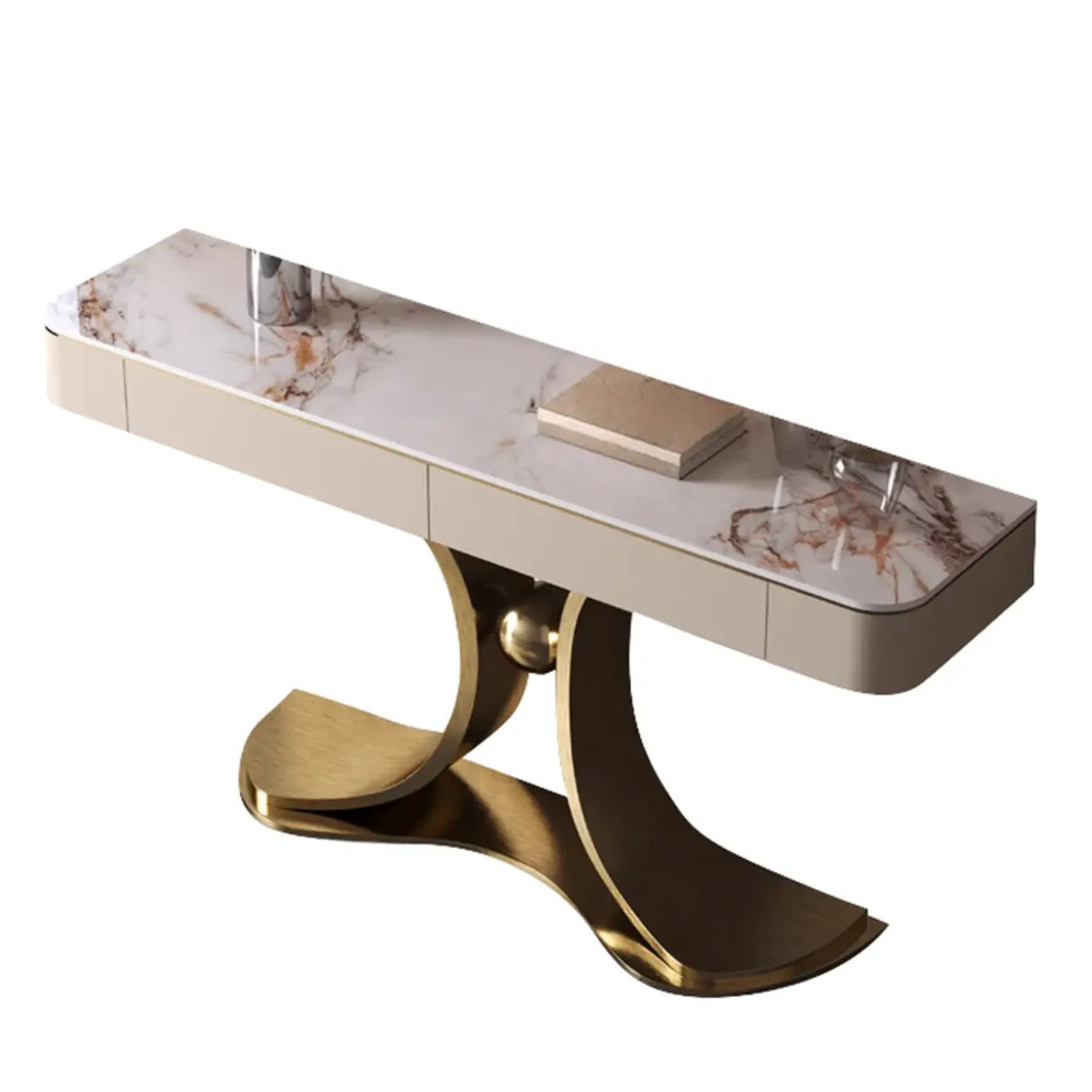 Decorative Curved Marble Top Gold Storage Console Table Image - 4