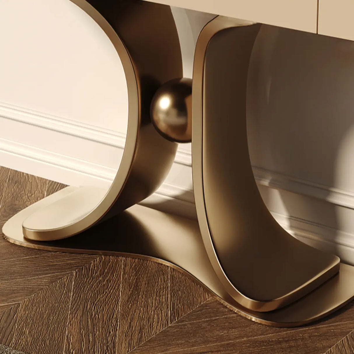 Decorative Curved Marble Top Gold Storage Console Table Image - 8