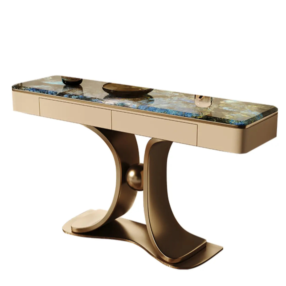 Decorative Curved Marble Top Gold Storage Console Table Image - 9