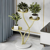 Decorative Curved Metal Gold 3 Tiers Stone Plant Stand Image - 1