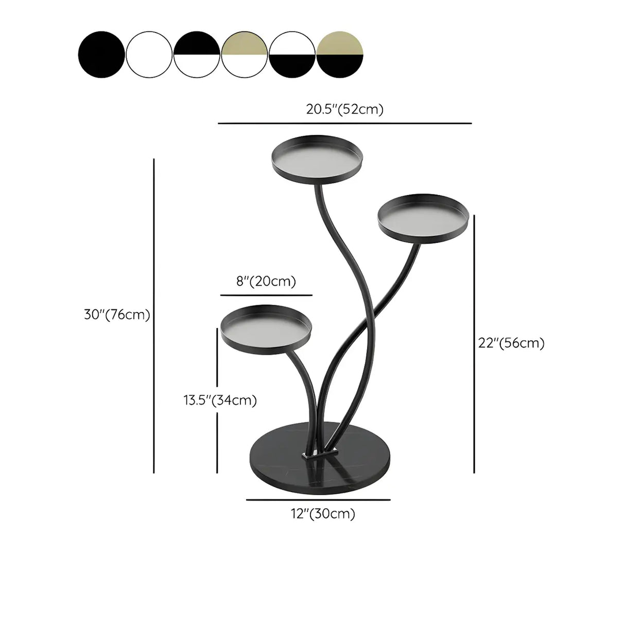 Decorative Curved Metal Gold 3 Tiers Stone Plant Stand 