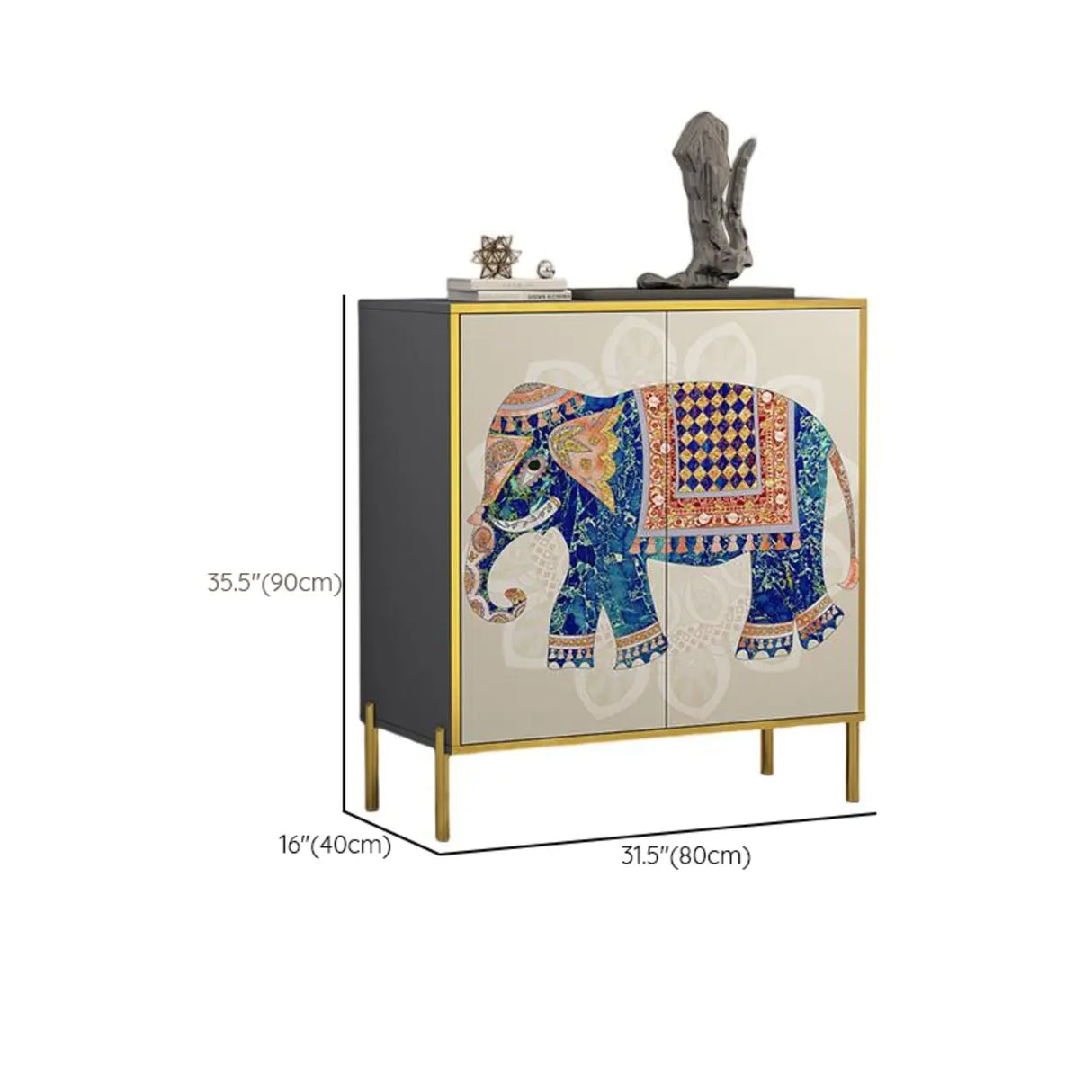 Decorative Elephant Wood Console Table with Cabinet 