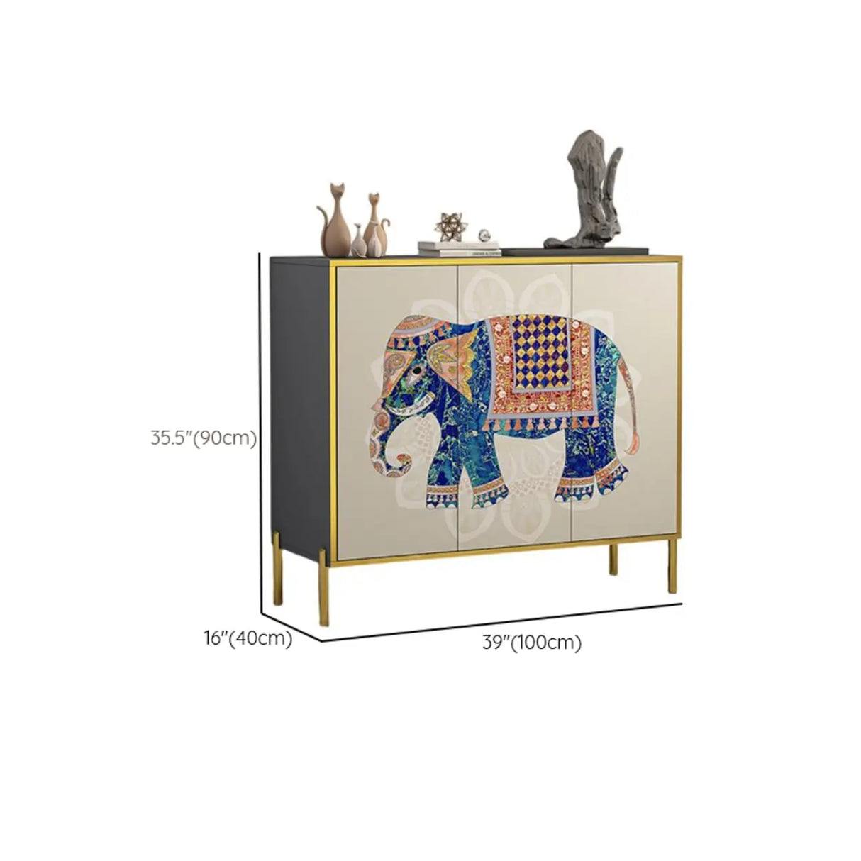 Decorative Elephant Wood Console Table with Cabinet Image - 12