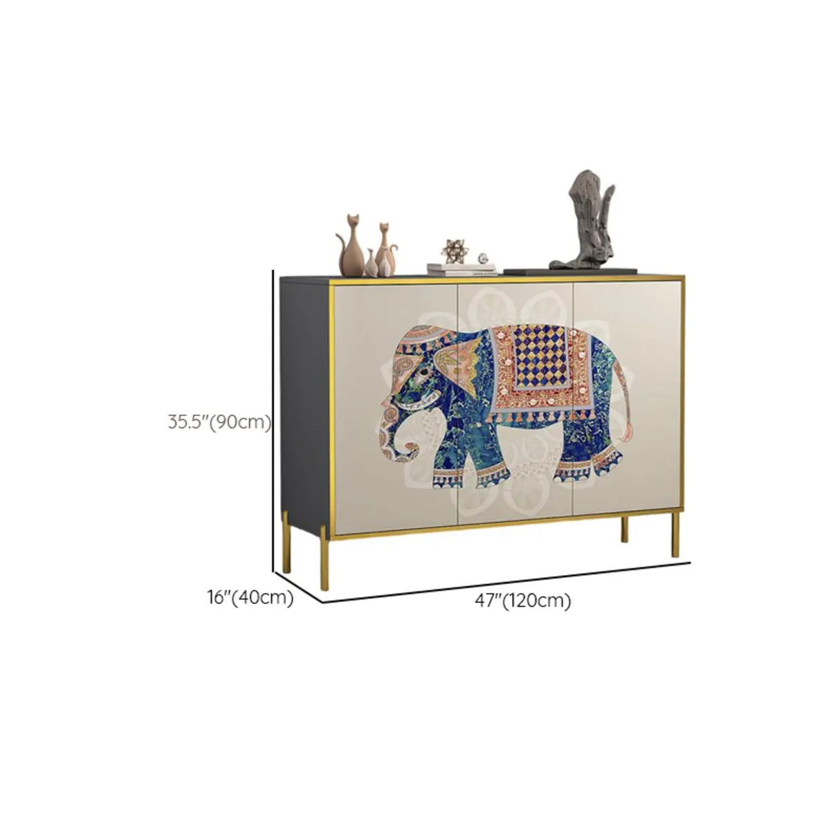 Decorative Elephant Wood Console Table with Cabinet Image - 13