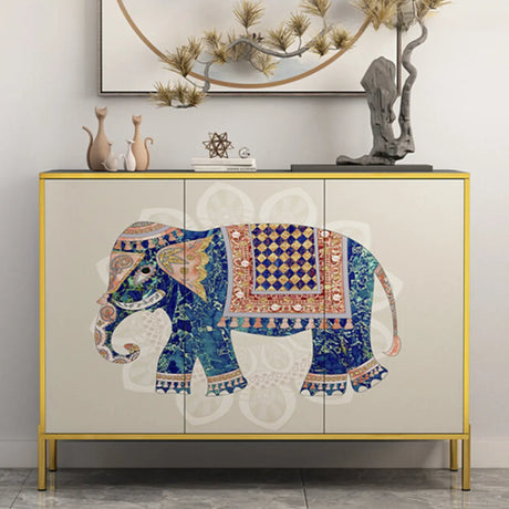 Decorative Elephant Wood Console Table with Cabinet Image - 1