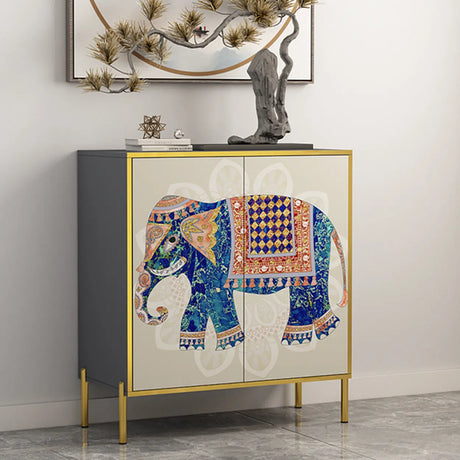 Decorative Elephant Wood Console Table with Cabinet Image - 2