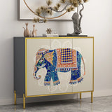 Decorative Elephant Wood Console Table with Cabinet Image - 3