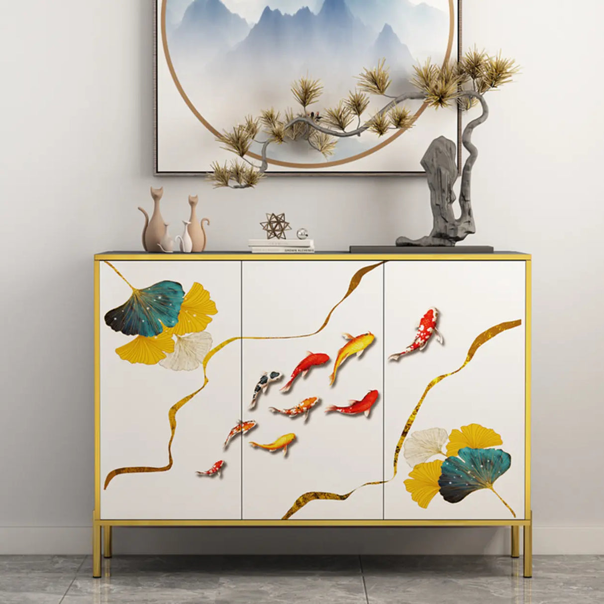 Decorative Elephant Wood Console Table with Cabinet Image - 4