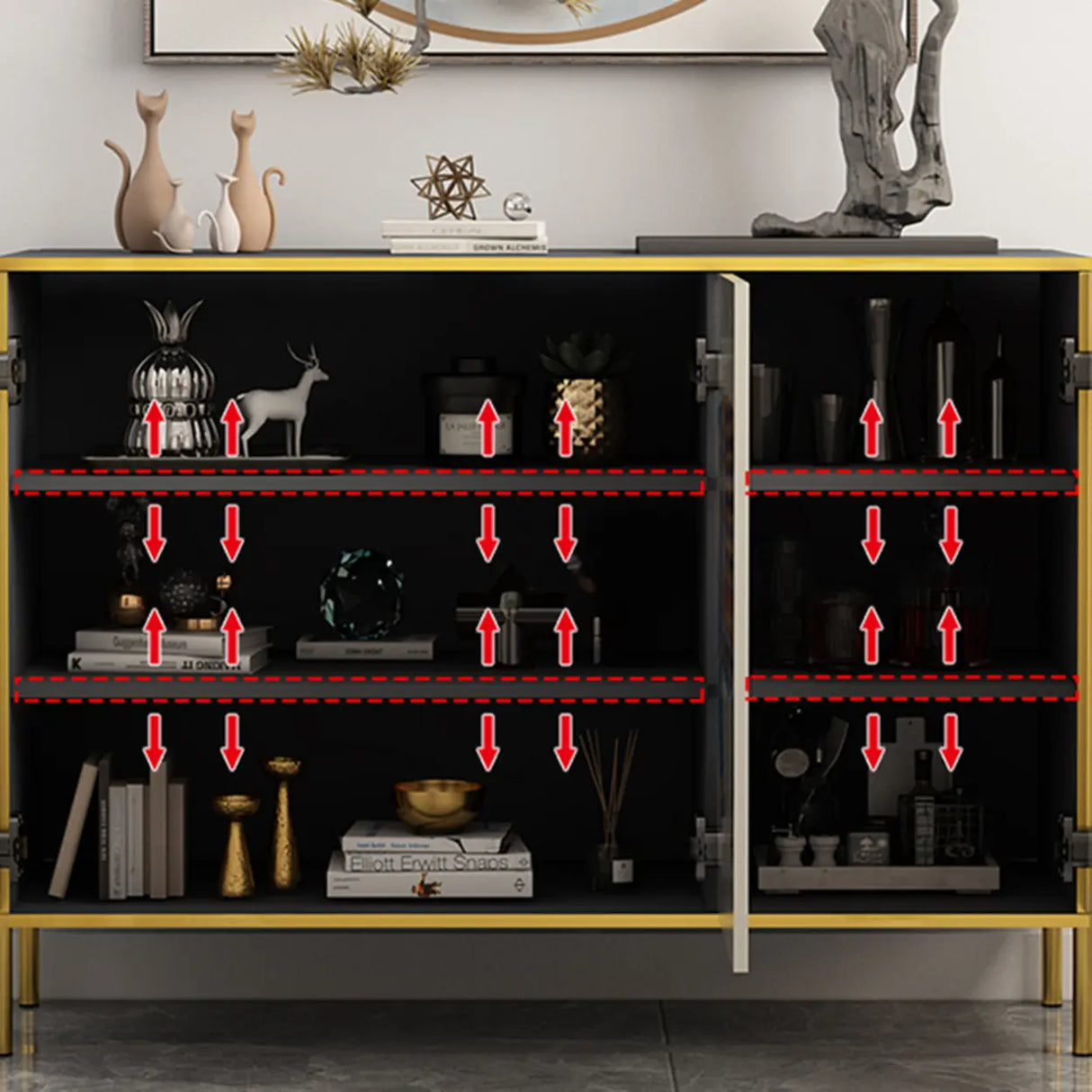 Decorative Elephant Wood Console Table with Cabinet Image - 6