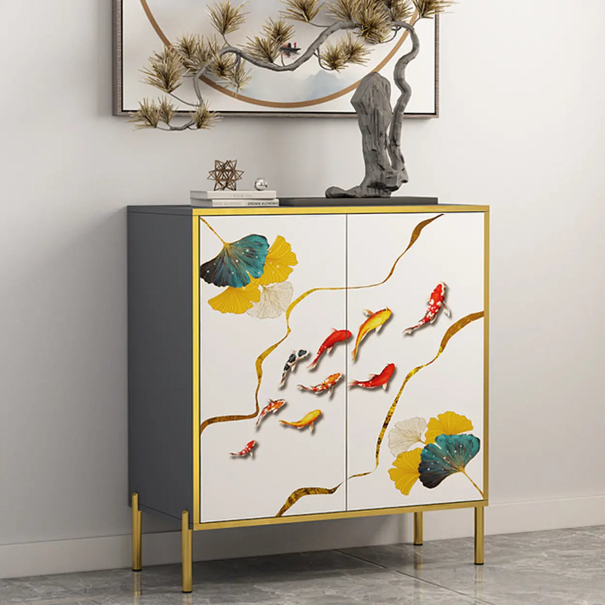 Decorative Elephant Wood Console Table with Cabinet Image - 7
