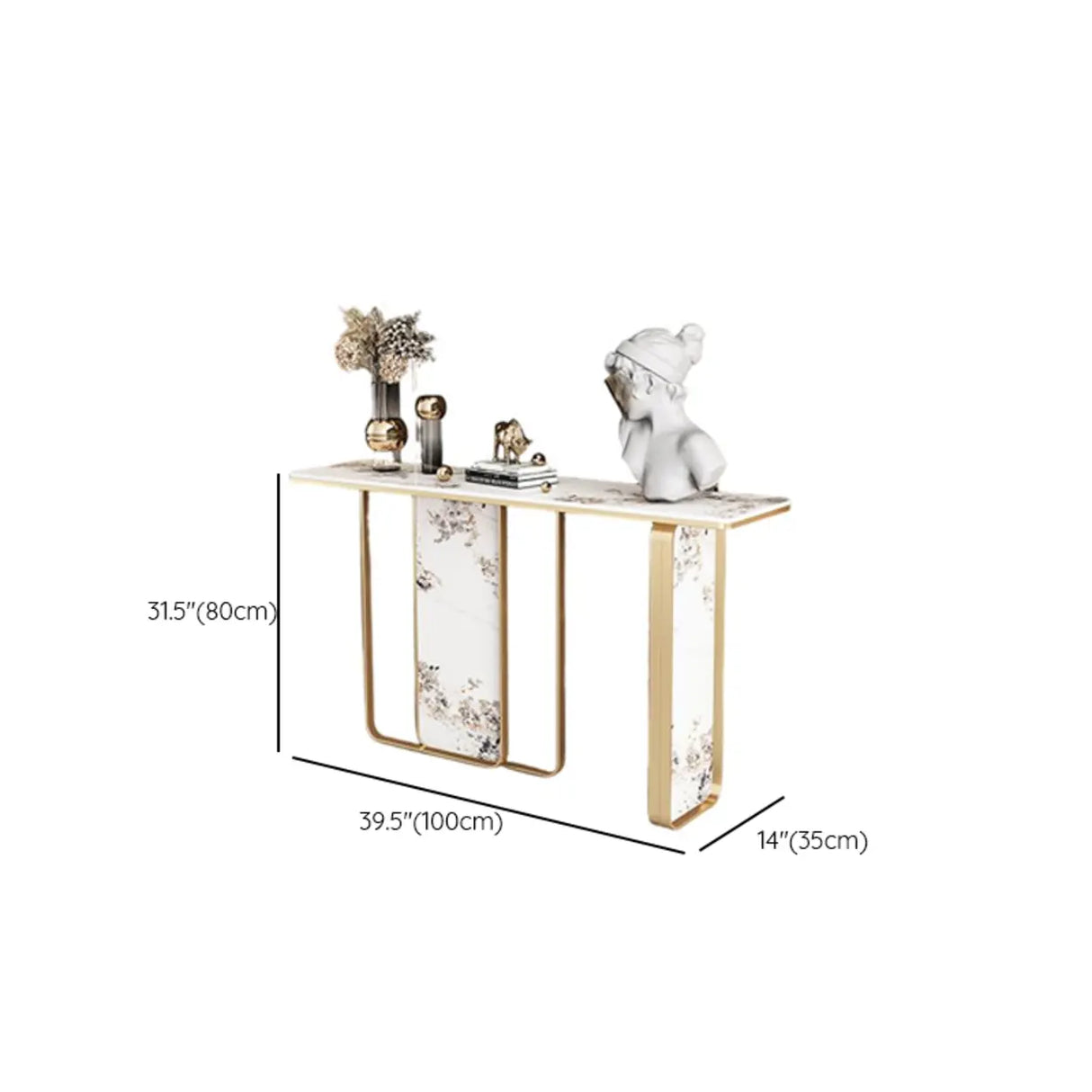 Decorative Geometric Stone Top and Gold Console Table 