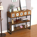 Decorative Geometric Wooden Brown Storage Console Table Image - 11