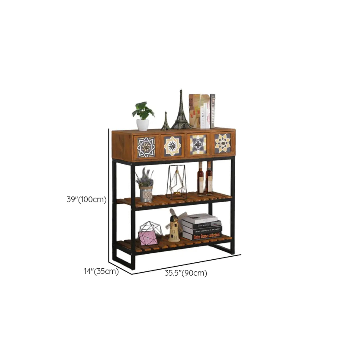 Decorative Geometric Wooden Brown Storage Console Table 