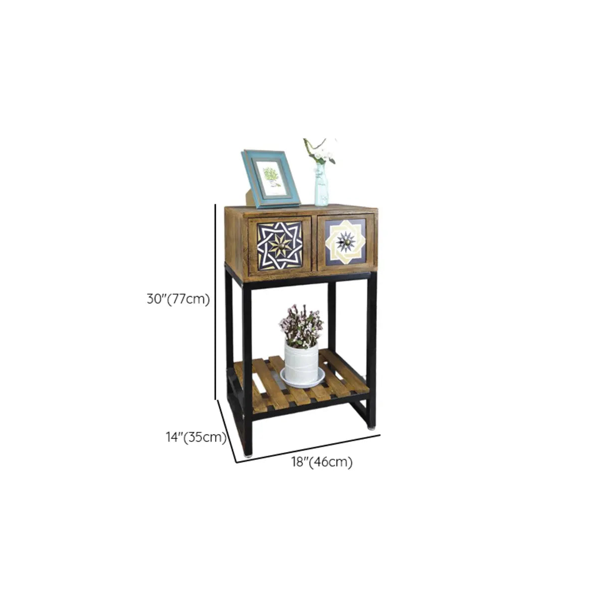 Decorative Geometric Wooden Brown Storage Console Table Image - 13