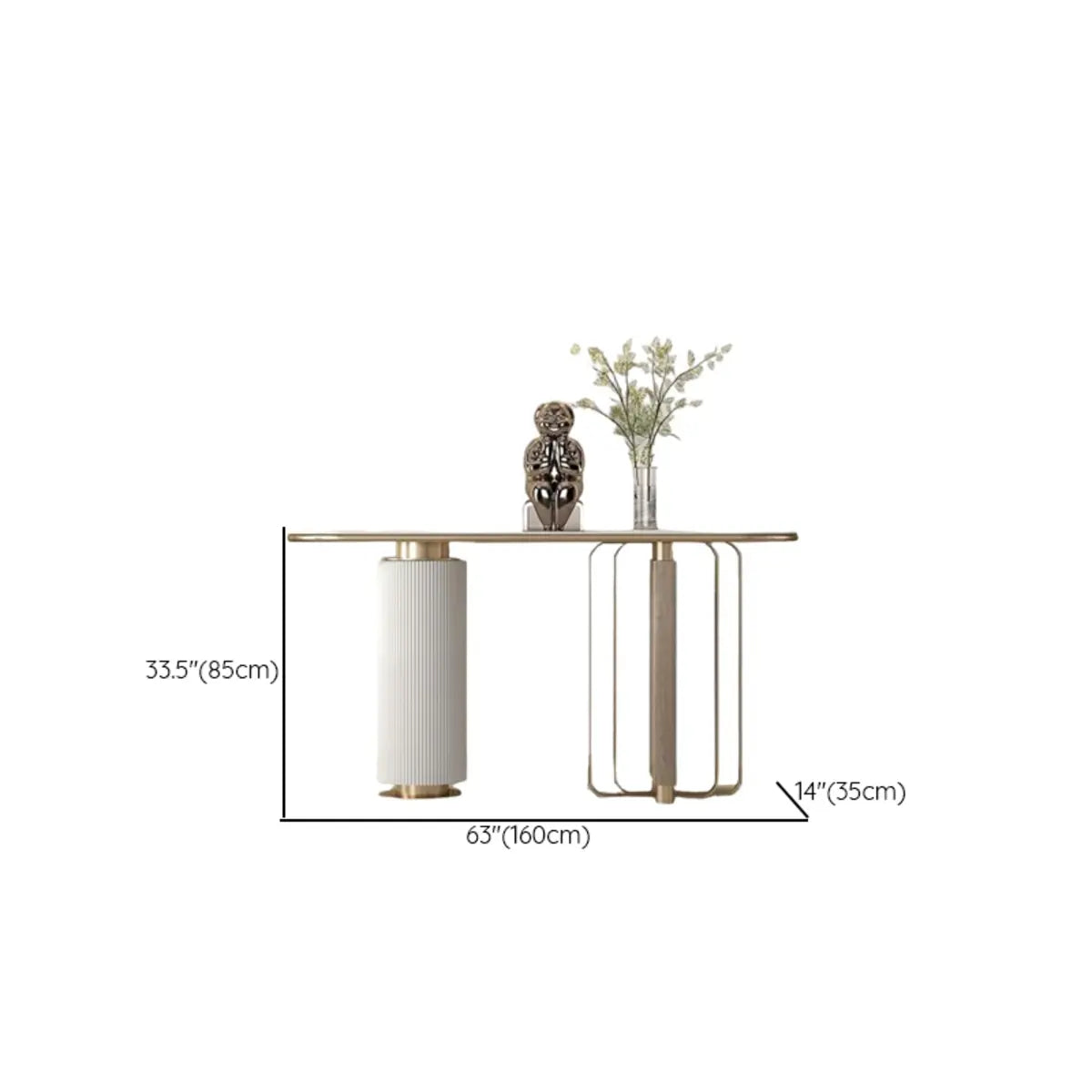 Decorative Gold Oval Stone Top Double Pedestal Console Table Image - 10