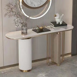 Decorative Gold Oval Stone Top Double Pedestal Console Table Image - 3