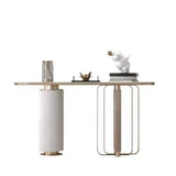 Decorative Gold Oval Stone Top Double Pedestal Console Table Image - 4