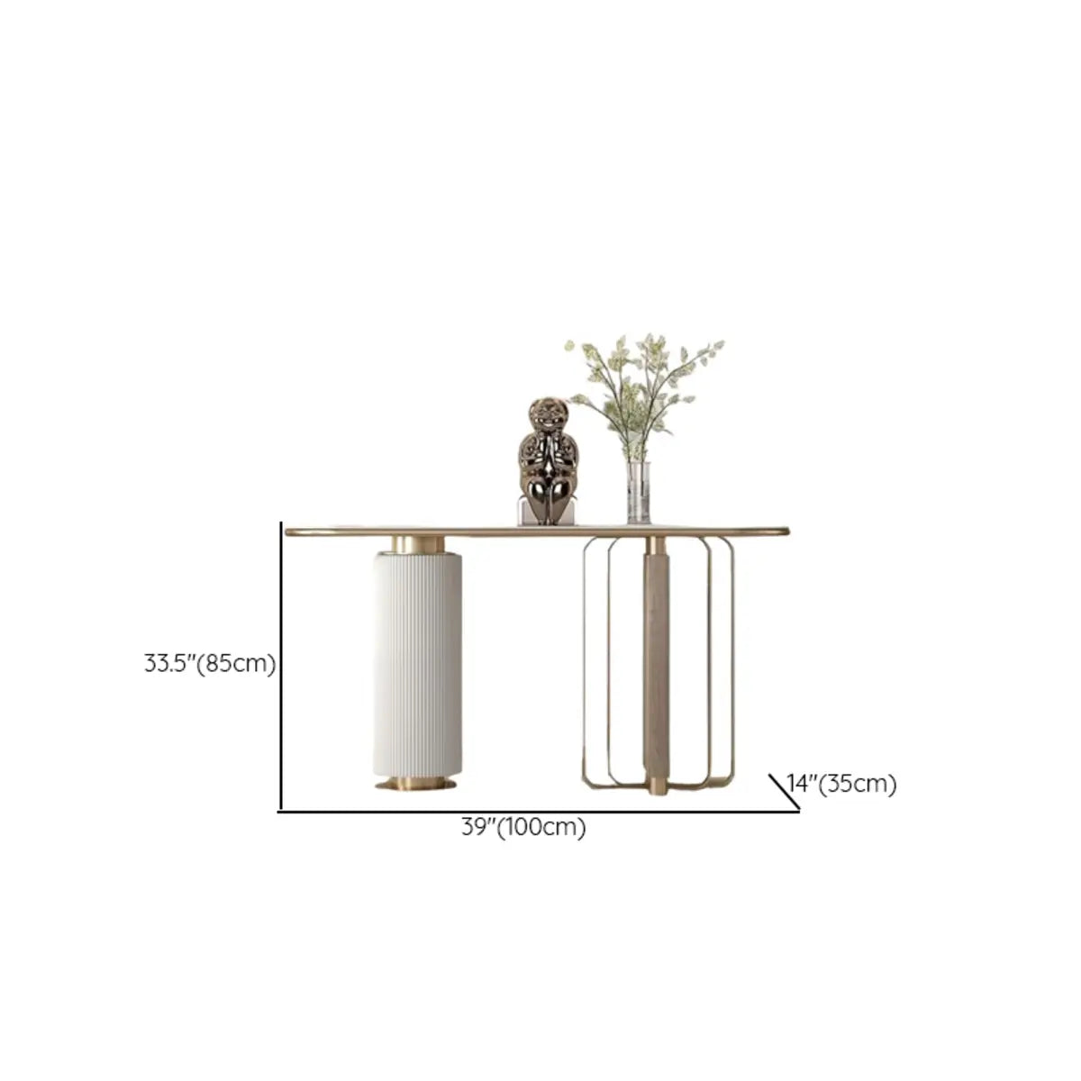 Decorative Gold Oval Stone Top Double Pedestal Console Table 