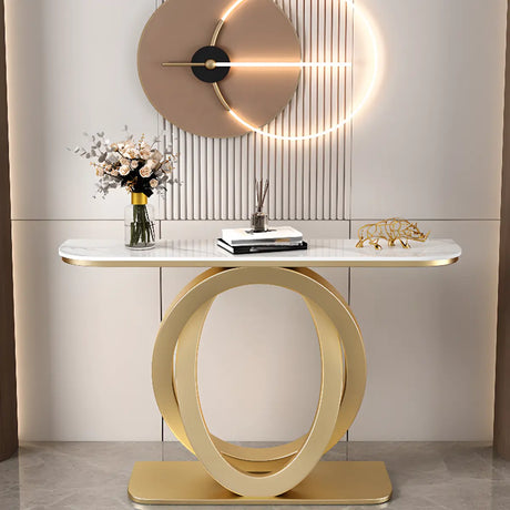 Decorative Half-circle Marble Gold Loop Console Table Image - 1