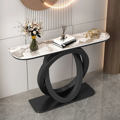 Decorative Half-circle Marble Gold Loop Console Table Image - 2