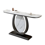 Decorative Half-circle Marble Top Black Base Console Table Image - 10