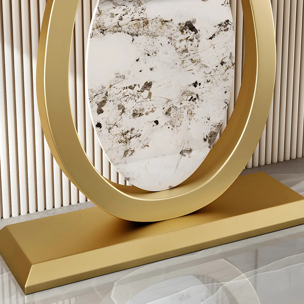 Decorative Half-circle Marble Top Black Base Console Table Image - 17