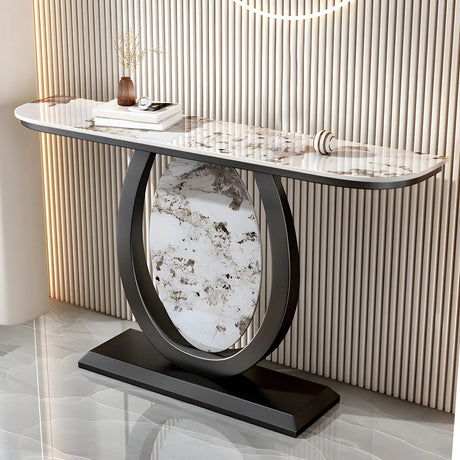 Decorative Half-circle Marble Top Black Base Console Table Image - 1