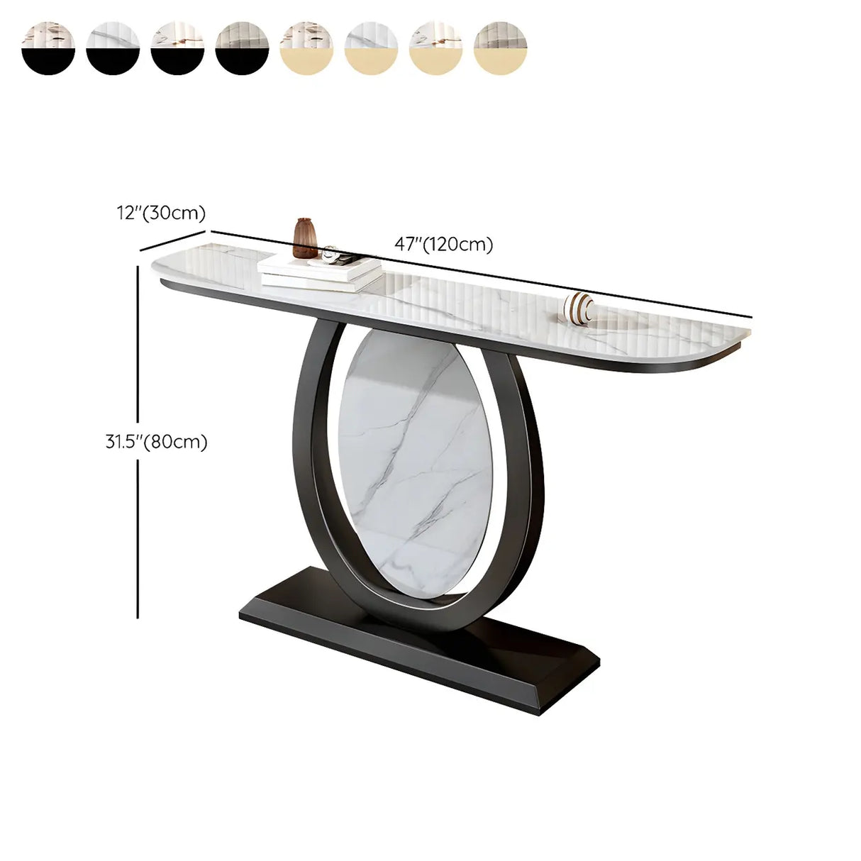 Decorative Half-circle Marble Top Black Base Console Table Image - 25
