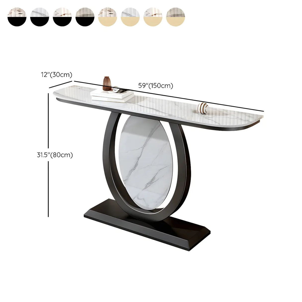 Decorative Half-circle Marble Top Black Base Console Table Image - 26