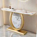 Decorative Half-circle Marble Top Black Base Console Table Image - 3