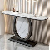 Decorative Half-circle Marble Top Black Base Console Table Image - 4