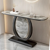 Decorative Half-circle Marble Top Black Base Console Table Image - 5