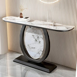 Decorative Half-circle Marble Top Black Base Console Table Image - 8