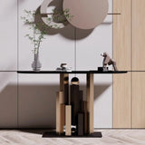 Decorative Half-circle Stone Black Entry Console Table Image - 2
