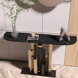 Decorative Half-circle Stone Black Entry Console Table Image - 3