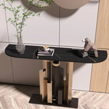 Decorative Half-circle Stone Black Entry Console Table Image - 3