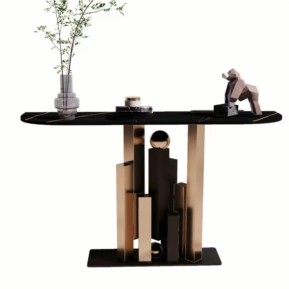 Decorative Half-circle Stone Black Entry Console Table Image - 4